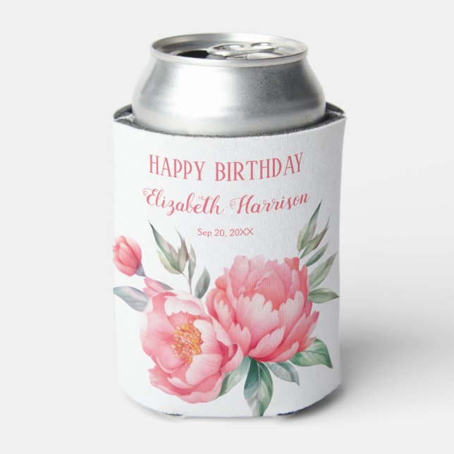Elegantes rosa Peony Botanical Birthday Brunch Dosenkühler (Kanne Vorderseite)