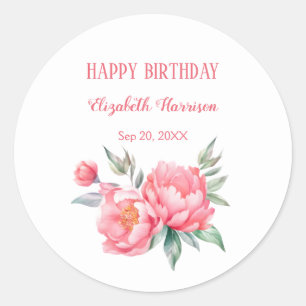 Elegantes rosa Peony Botanical Birthday Brunch Runder Aufkleber