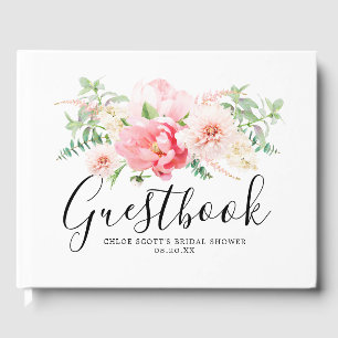 Elegantes Rosa Peony Floral Brautparty Gästebuch