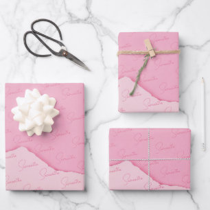 Elegantes Rosa Personalisiert Geschenkpapier Set