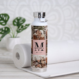 Elegantes rosa Personalisiertes Monogramm und Foto Trinkflasche