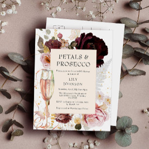 Elegantes Rosa Petals & Prosecco Brautparty Einladungspostkarte
