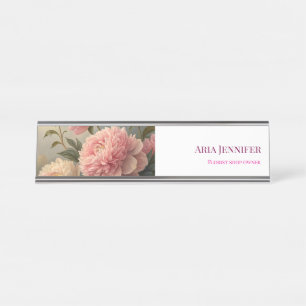 Elegantes rosa Pfingstrose Blumen Florist Geschäft Schreibtischnamensplakette