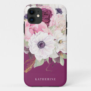 Elegantes Rosa Pfingstrose Burgunder Blumenmonogra Case-Mate iPhone Hülle
