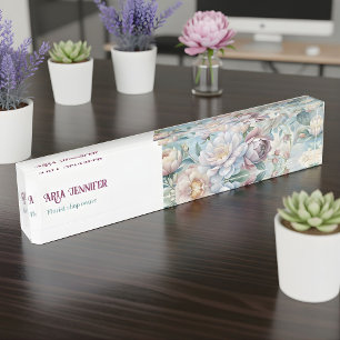 Elegantes rosa Pfingstrosen-Blumen-Florist-Geschäf Namensplakette