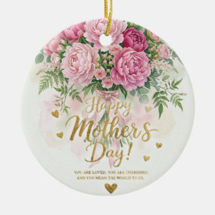 Elegantes rosa Pfingstrosenstrauß Frohen Muttertag Keramik Ornament