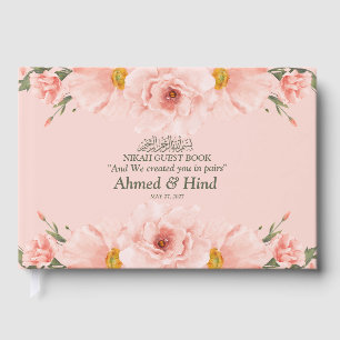 Elegantes Rosa-Pfirsich-Blumen-Hochzeitsandenken Gästebuch