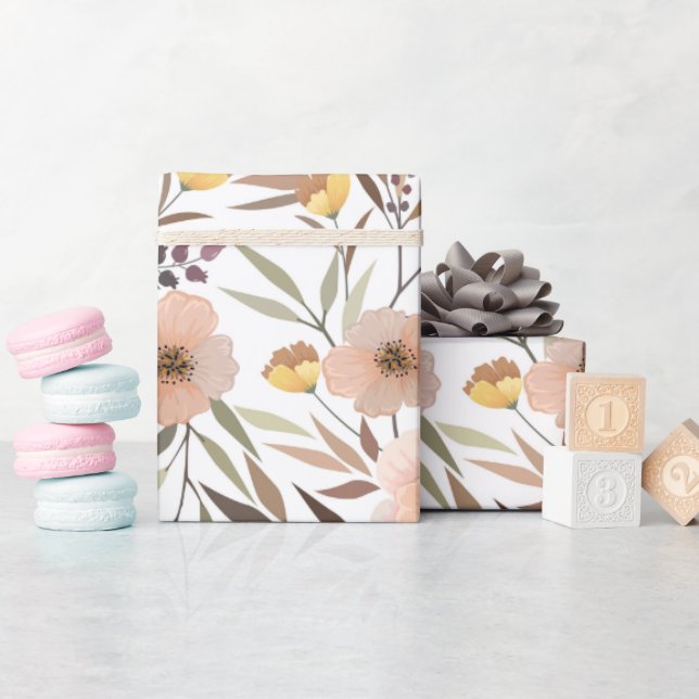 Elegantes rosa Pfirsichfarbenes botanisches Muster Geschenkpapier (Babyparty)