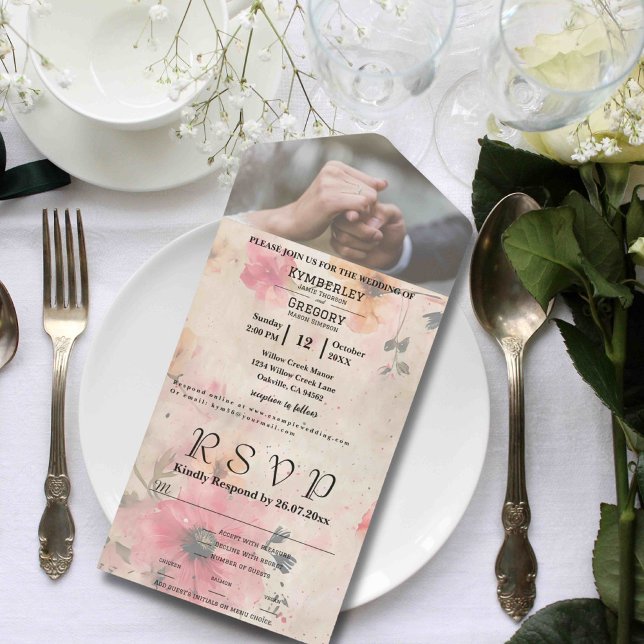 Elegantes rosa Pfirsichfarbenes Foto All In One Einladung (Von Creator hochgeladen)