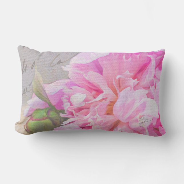 Elegantes Rosa Pink Peony Floral Französisches Skr Lendenkissen (Vorderseite)