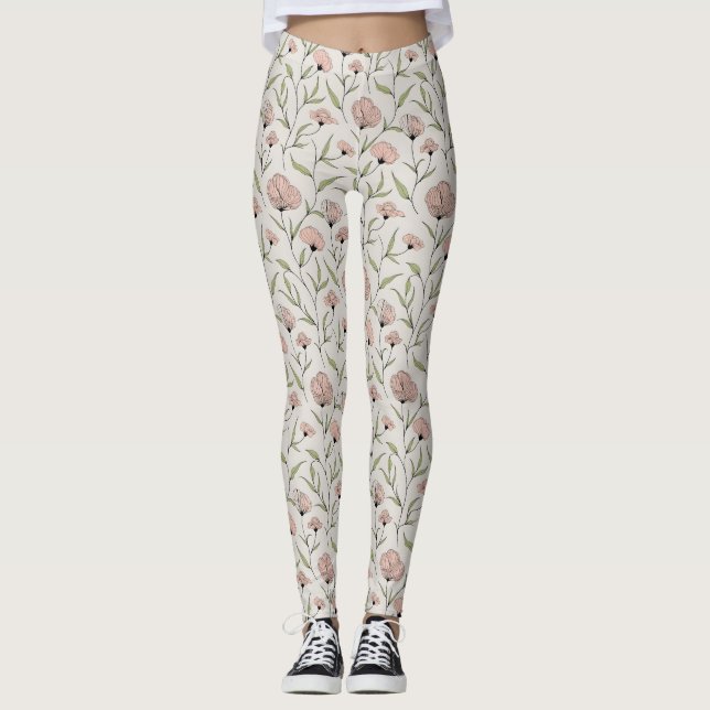 Elegantes rosa Pollenmuster Leggings (Vorderseite)