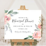 Elegantes Rosa Probe Abendessen Willkommenszeichen Poster<br><div class="desc">Dieses elegante,  rosafarbene Begrüßungszeichen der Probe eignet sich perfekt für eine moderne Hochzeitsfeier. Das Design ist mit handgezeichnet rosa blüten Rose und Pfannkuchen mit grünen und grauen Blätter,  inspirierend natürliche Schönheit.</div>