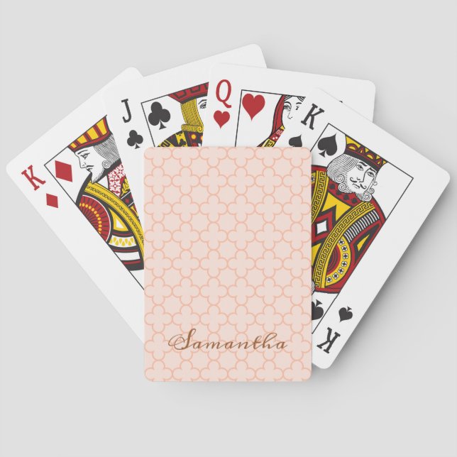 Elegantes rosa Quatrefolienmuster Spielkarten (Rückseite)