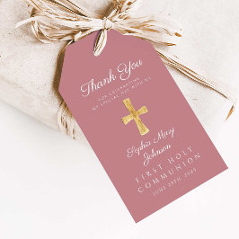 Elegantes rosa religiöses Kreuz Erste Kommunion Geschenkanhänger