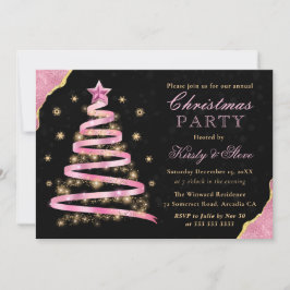 Elegantes Rosa Ribbon Tree Weihnachts-Party Einladung