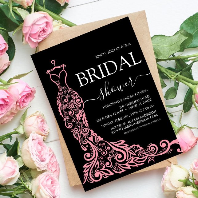 Elegantes Rosa Rosa Rosa Gown Brautparty Einladung (Von Creator hochgeladen)
