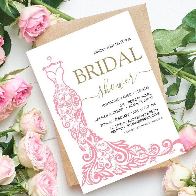 Elegantes Rosa Rosa Rosa Gown Brautparty Einladung (Von Creator hochgeladen)