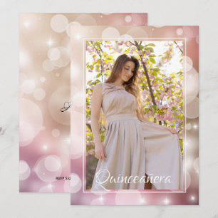 Elegantes Rosa Rosa Rosa Quinceñera Foto Geburtsta Einladung