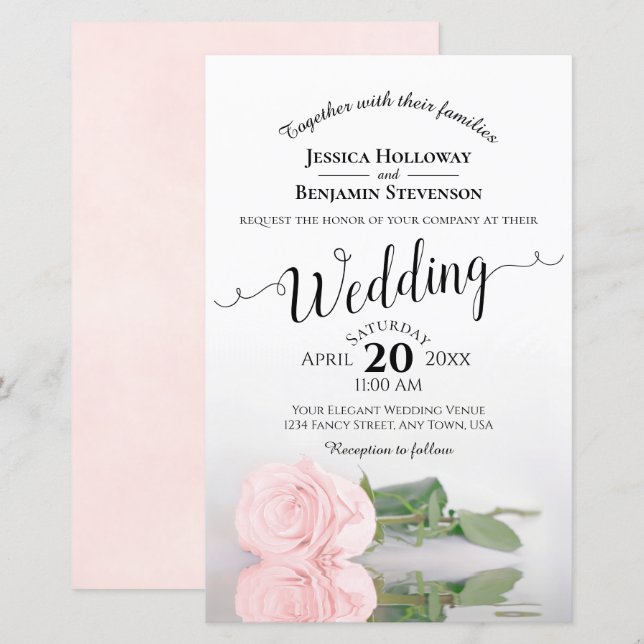 Elegantes Rosa Rosa Rose BUDGET Einladung zur Hoch (Vorne/Hinten)