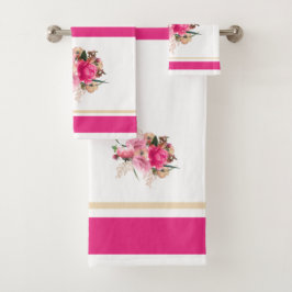 Elegantes Rosa Rose Blumenstrauß Bouquet Badhandtuch Set