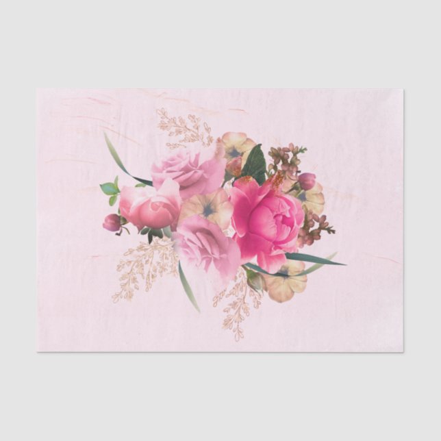 Elegantes Rosa Rose Blumenstrauß Bouquet Seidenpapier (Vorderseite)