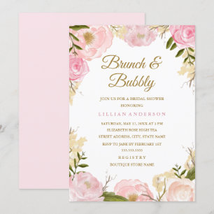 Elegantes rosa Rose Brunch und Bubbly Brautparty Einladung