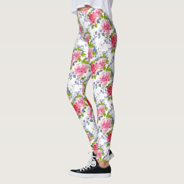 Elegantes rosa Rose Girly Chic Blumenmuster Leggings (Links)