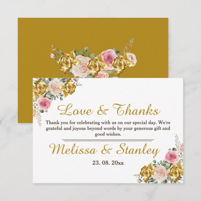 Elegantes Rosa, Rose Gold Eukalyptus Floral Weddin Dankeskarte (Vorne/Hinten)