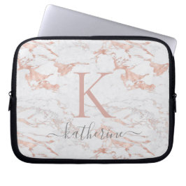 Elegantes rosa Rose Gold Foil Marmor Monogramm Laptopschutzhülle