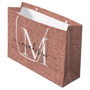 Elegantes rosa Rose Gold Glitzer Monogram Script Große Geschenktüte