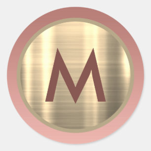 Elegantes rosa Rose Gold Monogramm Runder Aufkleber