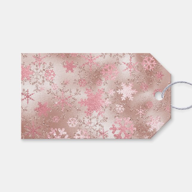 Elegantes rosa Rose Gold Weihnachten Schneeflocken Geschenkanhänger (Vorderseite (Horizontal))
