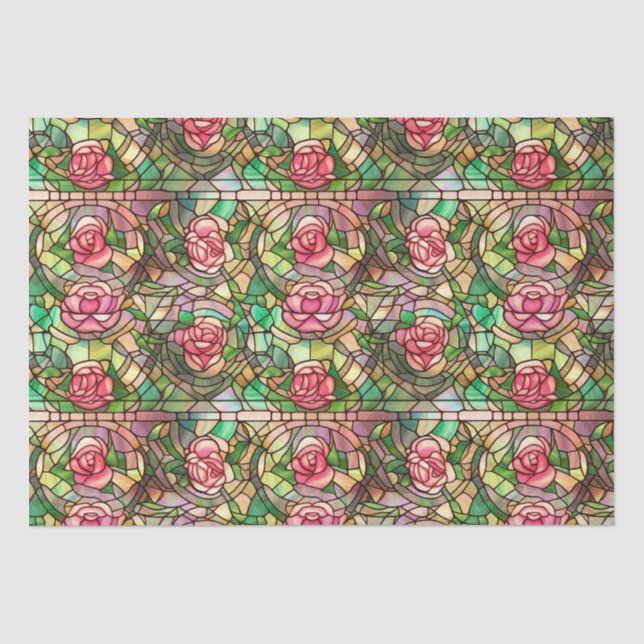 Elegantes rosa Rose Imitat gestanztes Glasmuster Seidenpapier (Vorderseite)
