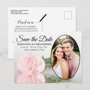 Elegantes rosa Rose Oval Foto Hochzeit speichern d Ankündigungspostkarte