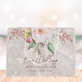 Elegantes rosa Rose Peony Floral Wedding Geschenk Große Geschenktüte