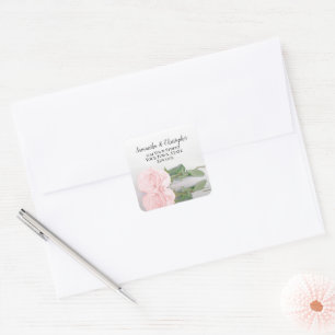 Elegantes Rosa Rose Wedding Rücksendeadresse Siege Quadratischer Aufkleber