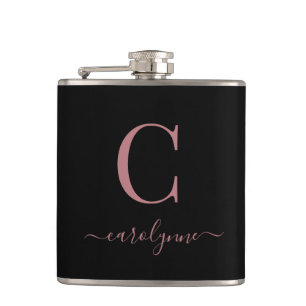 Elegantes Rosa Roségold Monogramm Schriftzug Flachmann