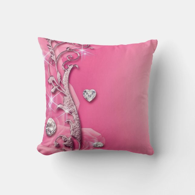 Elegantes rosa Rosen-Diamantenthrow-Kissen Kissen (Vorderseite)