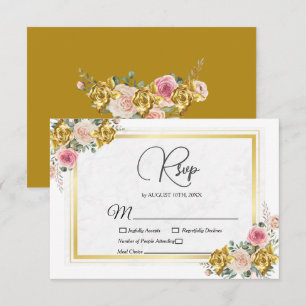 Elegantes Rosa, Rosen-Gold-Eukalyptus-Geometrie RSVP Karte