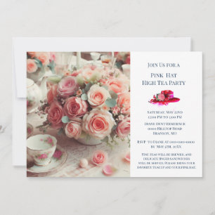 Elegantes Rosa-Rosen-Hut-Themen-Teeparty  Einladung