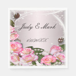 Elegantes rosa Rosen und Perlen Papier Napkins Serviette
