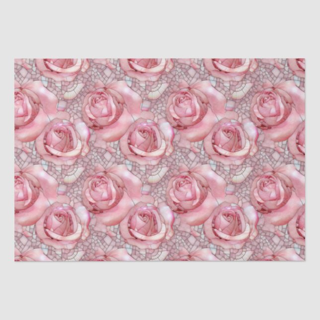 Elegantes rosa Rosenmosaikmuster Geburtstag Seidenpapier (Vorderseite)
