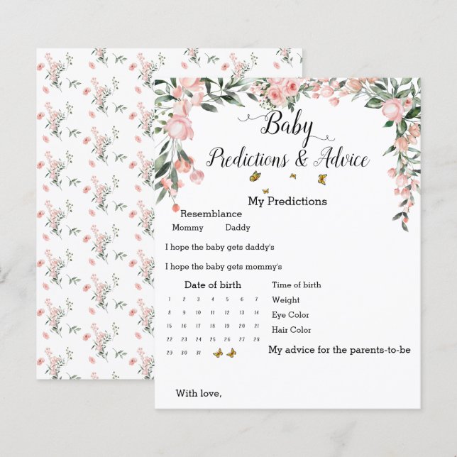 Elegantes rosa Roses & Butterflies Baby Shower Gam (Vorne/Hinten)