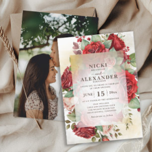 Elegantes Rosa Roses Foto Hochzeit Einladung