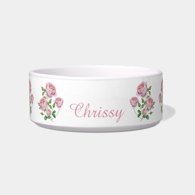 Elegantes rosa Roses Personalisiertes Haustier Napf (Vorderseite)
