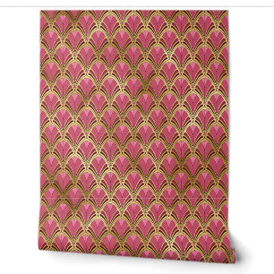 Elegantes Rosa Rot Gold Art Deco Tapete