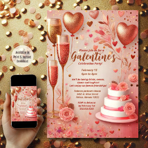 Elegantes Rosa Rote Champagner Galentine-Day-Party Einladung