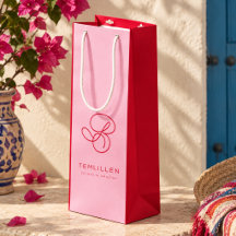 Elegantes rosa & rotes Monogramm-Schriftzug-Name 