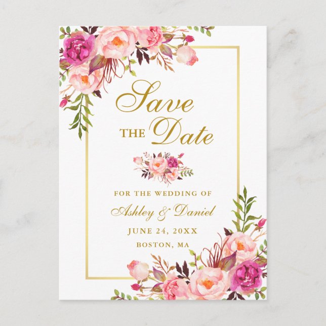 Elegantes Rosa Save the Date Ankündigungspostkarte (Vorderseite)