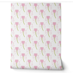 Elegantes rosa Schleife und Blumenaquarell-Muster  Tapete